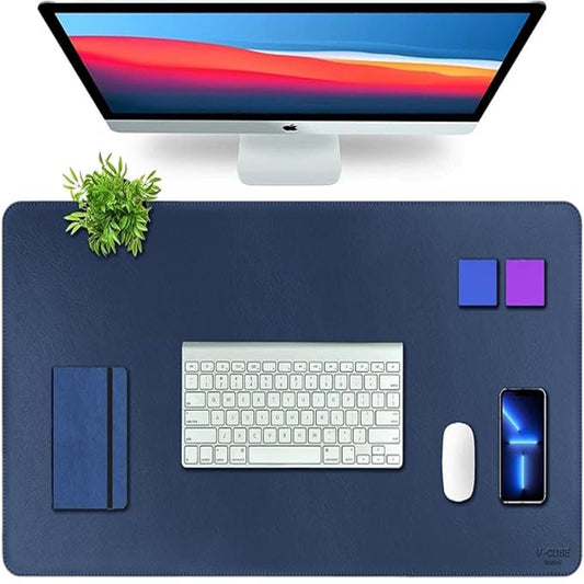 Premium Vegan Leather Desk Mat 90X45cm 2.4mm Thick&Padded|Laptop Mat/Extended Mouse Pad/Stitched, Reversible, Sturdy Deskspread with High Tear/Peel Strength|Anti-Slip,Splash-Proof|Blue